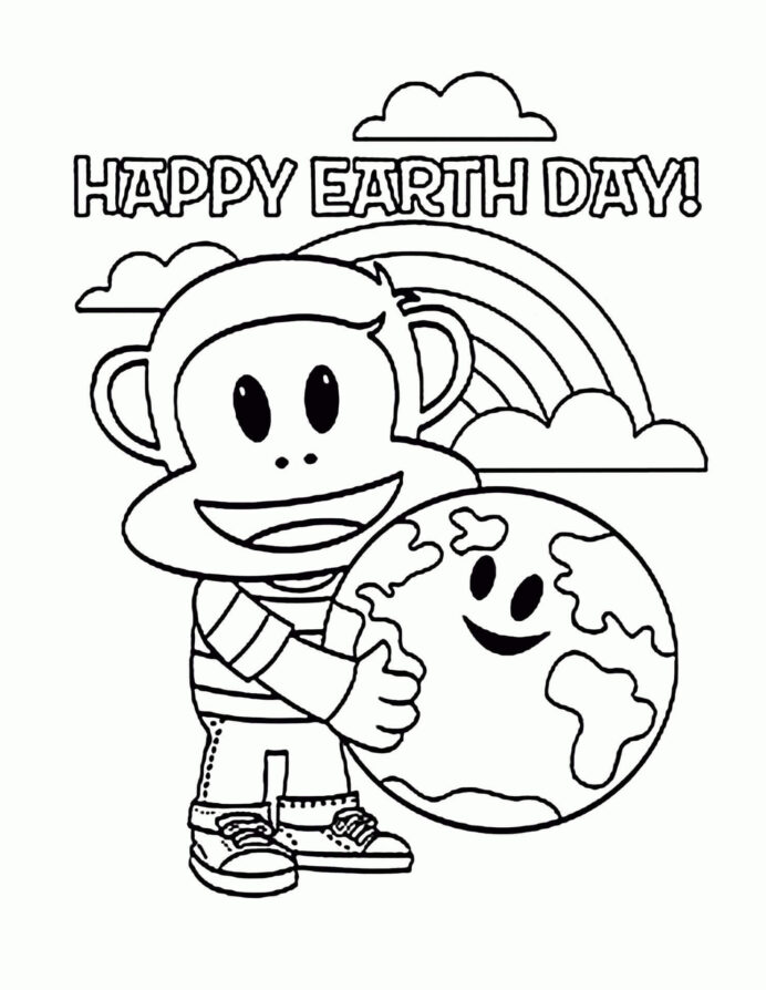 Online coloring book: Coloring page of a boy with a monkey mask holding the earth